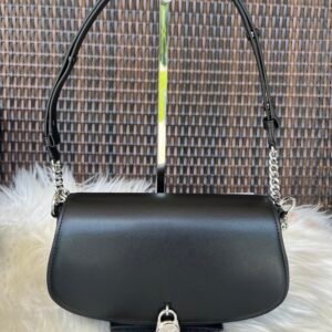 Michael Kors Mila Medium Leather Messenger Bag in Black